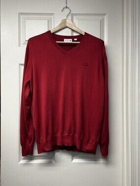 Lacoste Men's Pull Over V-Neck Red w/Red Logo XL/6
